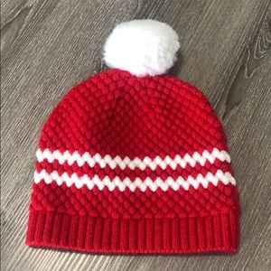 red and white beanie hat